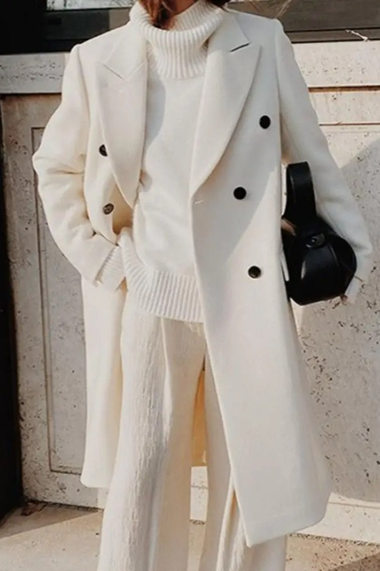 Solid Lapel Double Breasted Slim Overcoat - Fashionpara