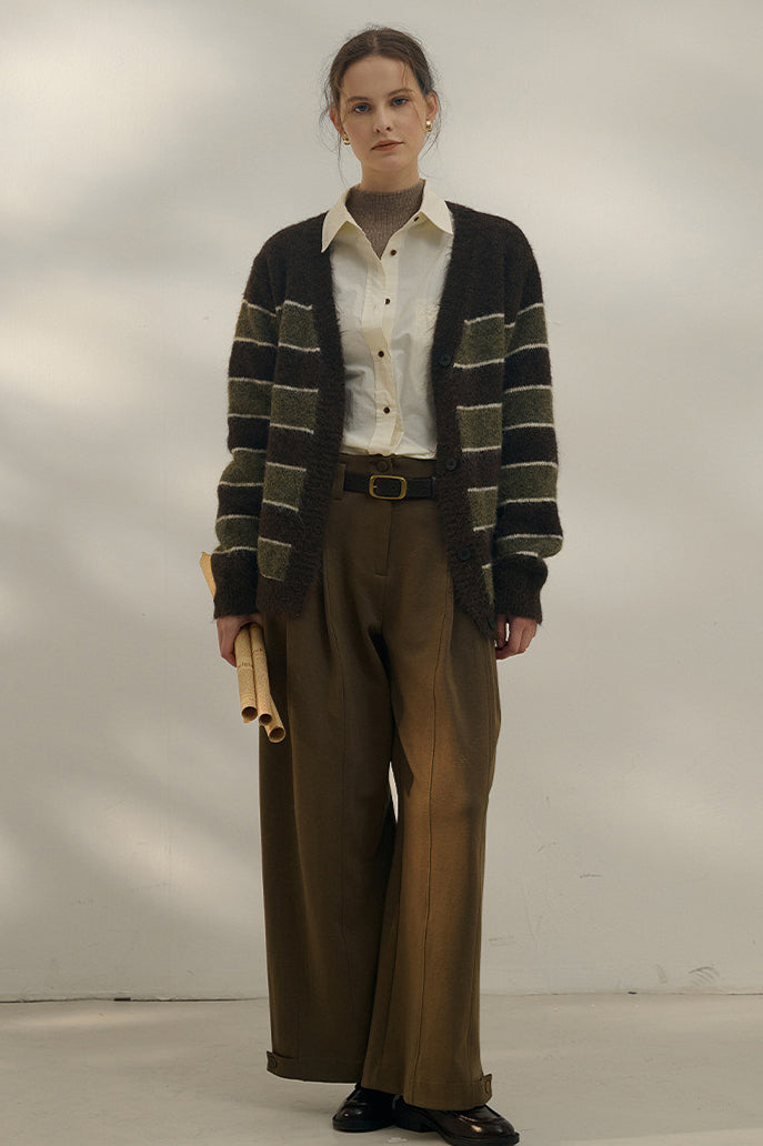 Stylish Oversized Stripe V Neck Knit Cardigan for Comfort