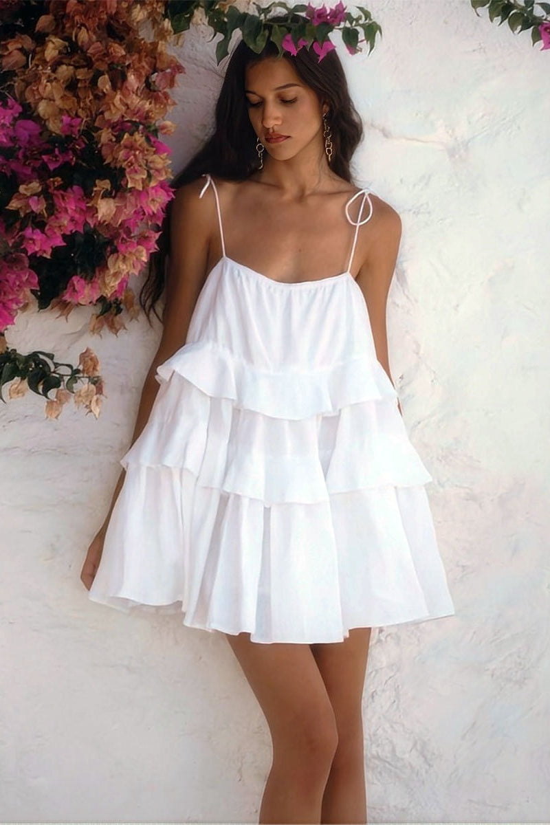 Cotton Tiered Strappy Babydoll Mini Dress