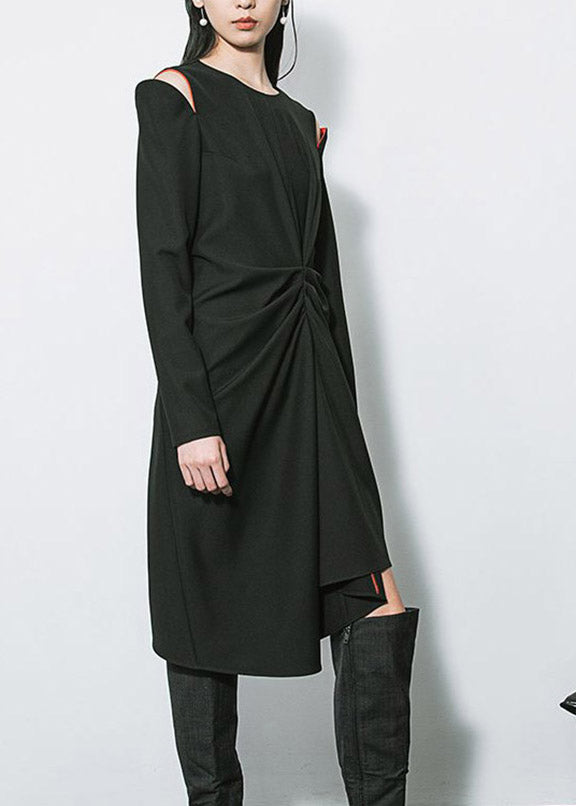 Long Sleeve Pointed Shoulder Cold Shoulder Twisted Midi Dress - View 2