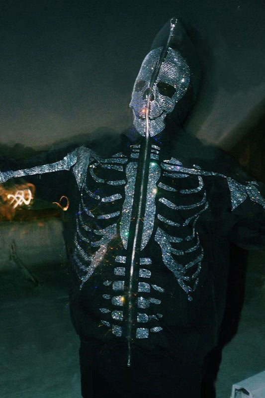 Rhinestone Skull Zip Up Hoodie