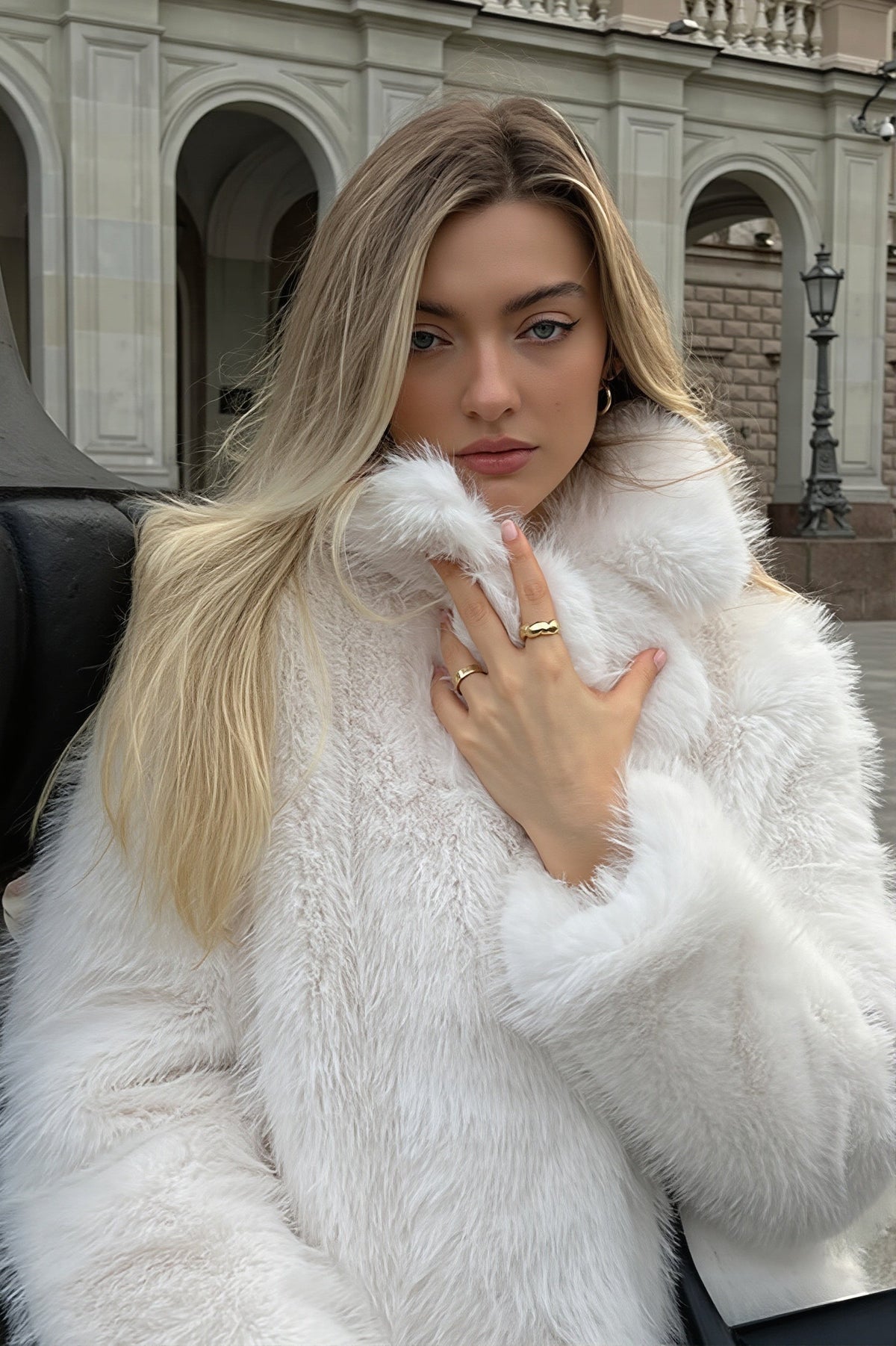 Solid Collar Mid Length Faux Fur Coat 2