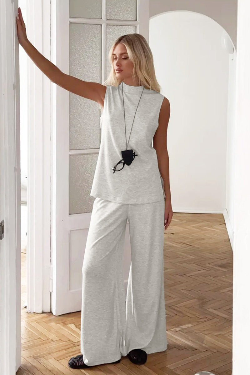 Sleeveless Lounge Top Wide Leg Pants Set
