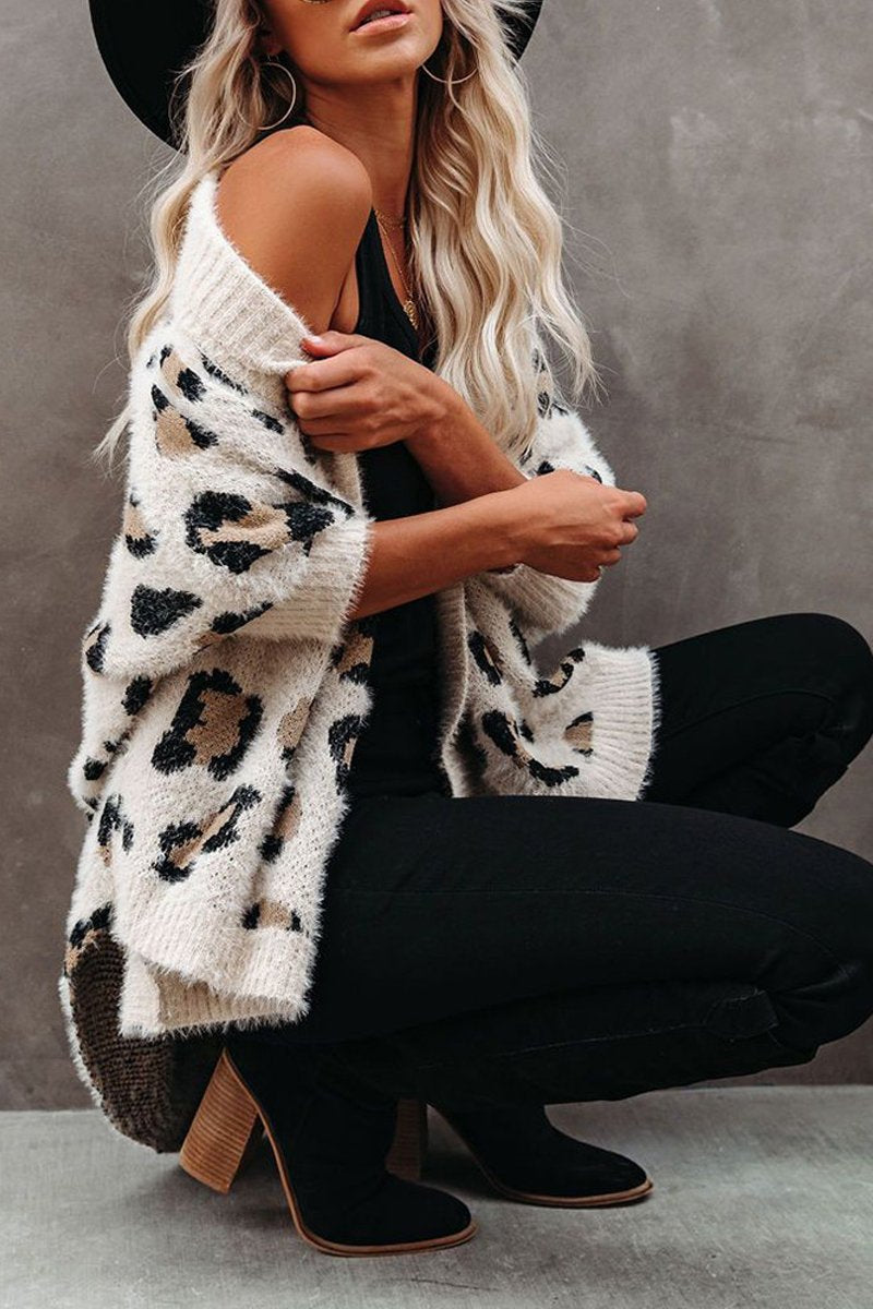 Leopard Print Loose Apricot Cardigan