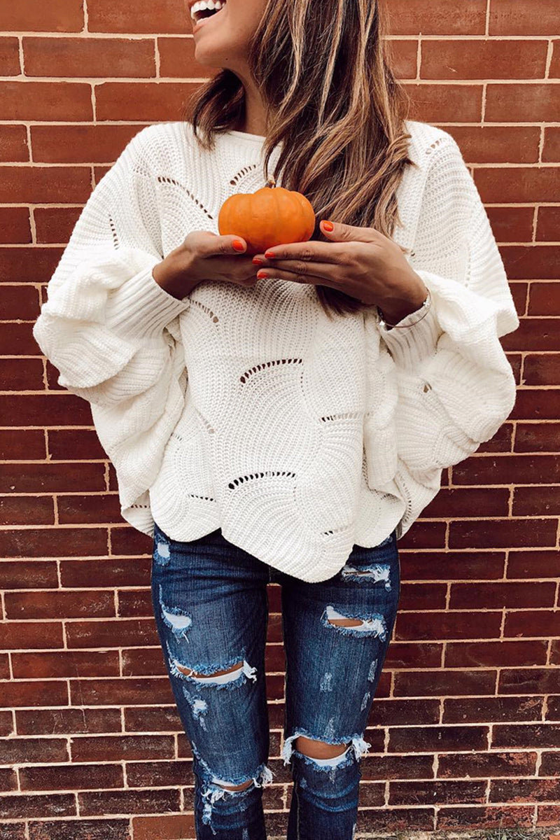 Lantern Sleeve Wide Neck Loose Sweater  Fashionpara
