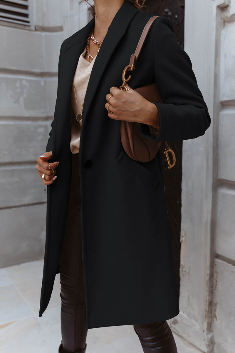 Solid Color Long Sleeve Single Breasted Coat With Pockets - Fashionpara