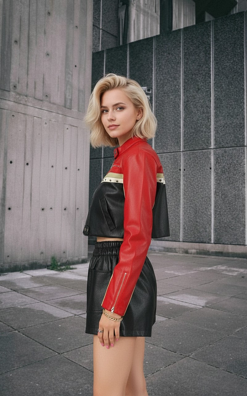 Cropped Moto Faux Leather Coat - Fashionpara