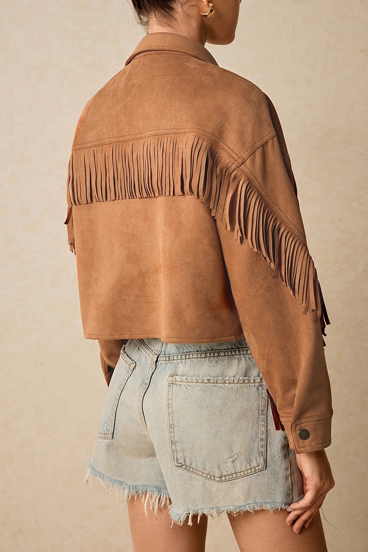 Solid Color Fringe Trim Jacket