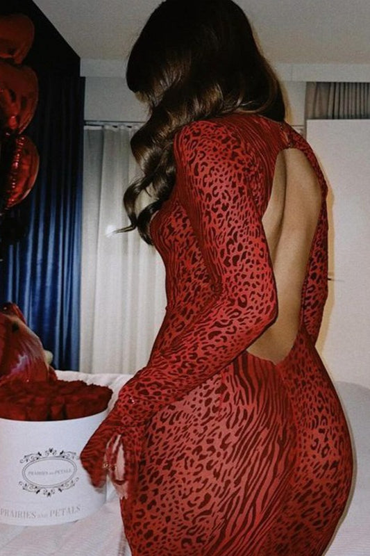 Animal Print Open Back Bodycon Mini Dress 8
