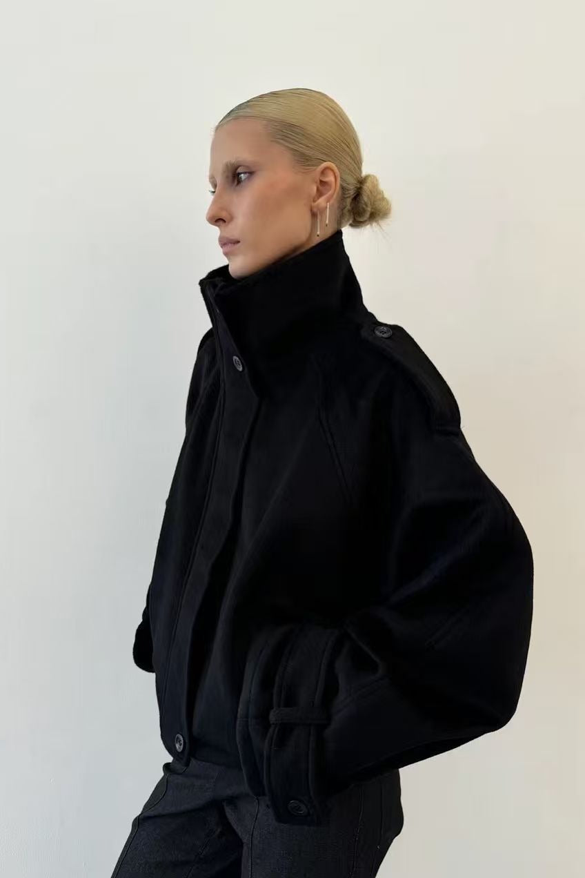 Elegant Wool Blend Stand Collar Coat - Fashionpara