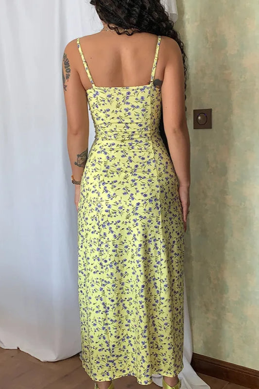 Floral Print Lace-Trim Sweetheart Spaghetti Strap Dress