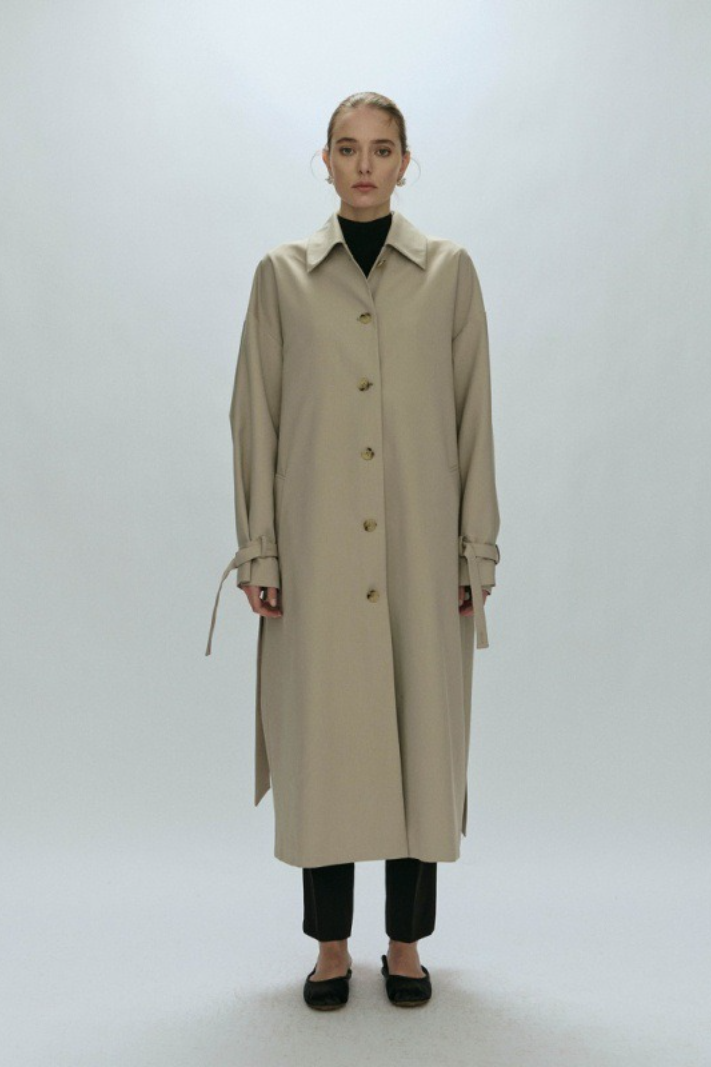 Detachable Cape Waist Tied Long Loose Minimalist Overcoat - Fashionpara