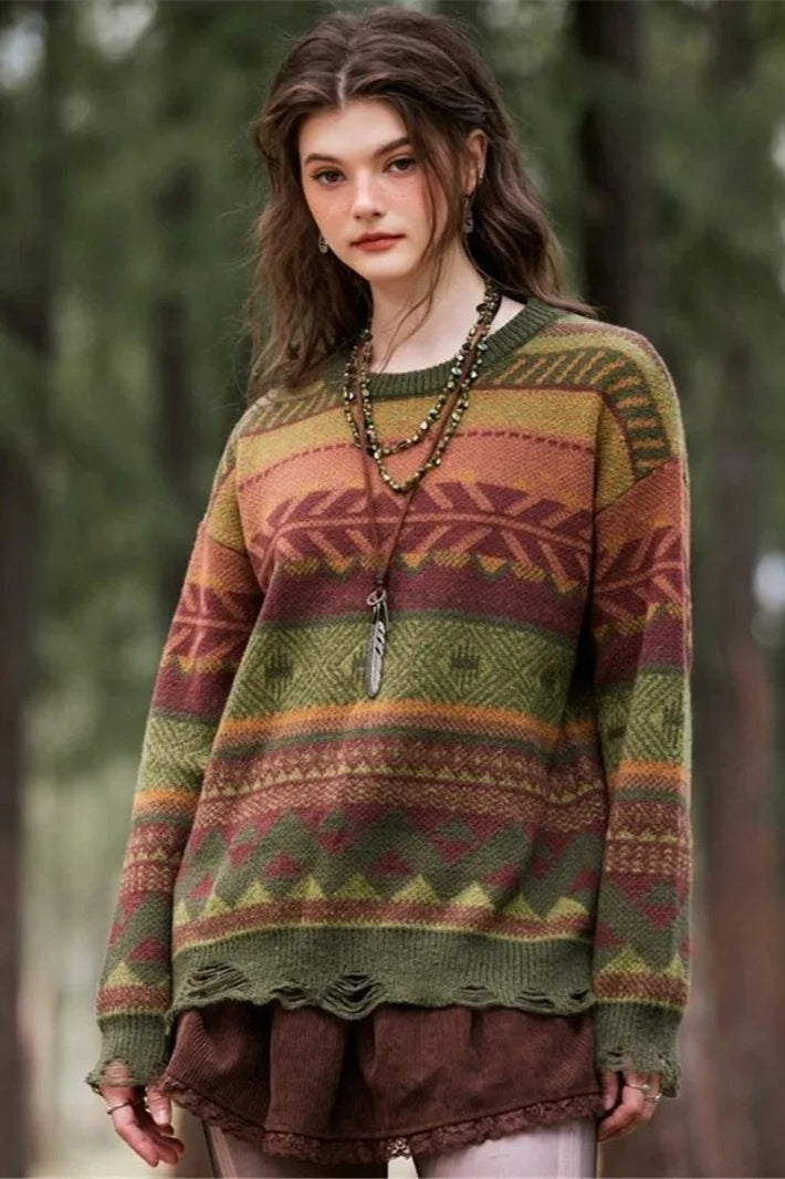 PrincessAce Autumn Geometric Knit Pullover Sweater