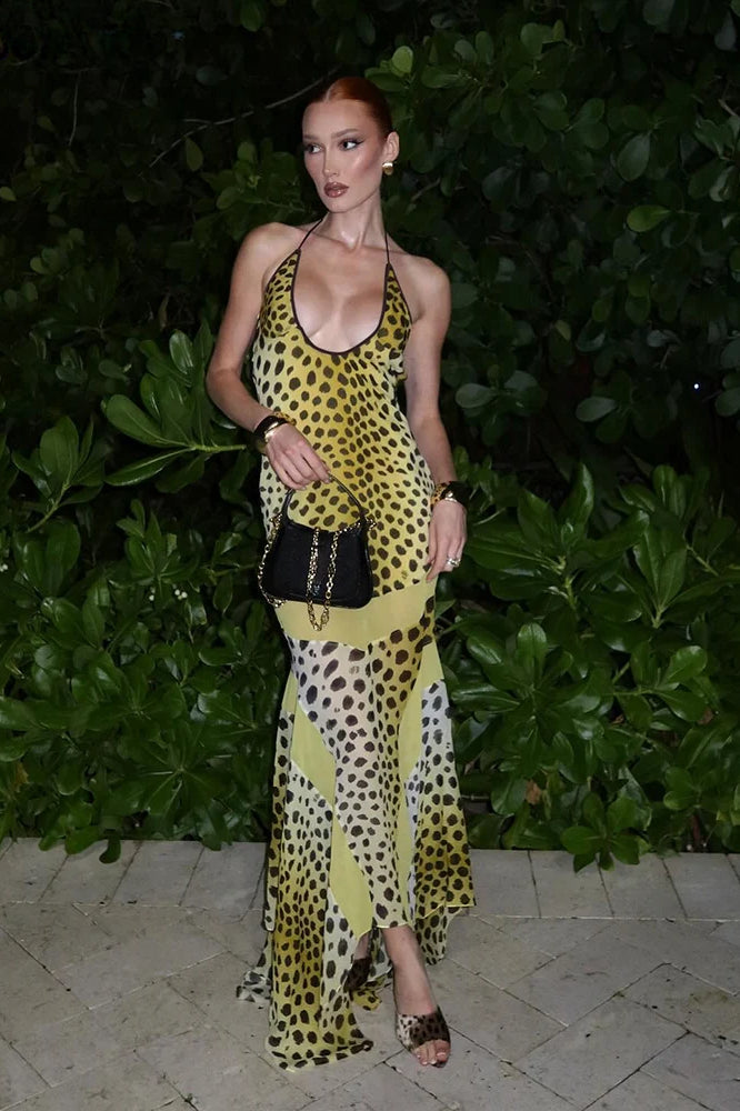 Sexy Leopard Print Two-Way Wear Halter Maxi Dress