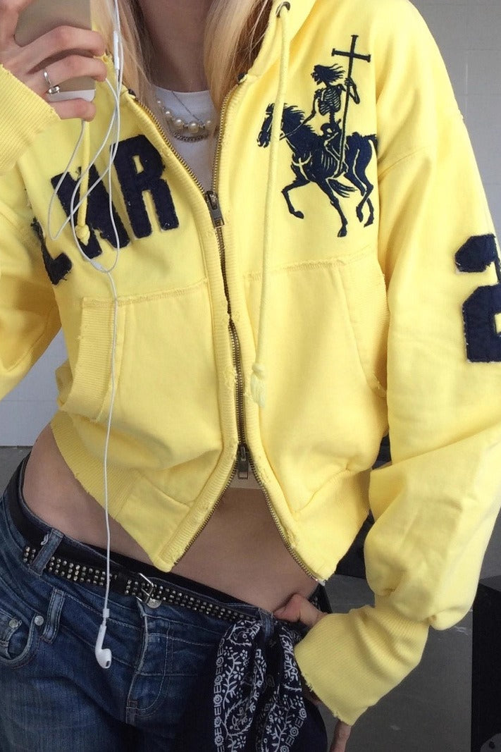 Embroidered Letter Zip Hoodie