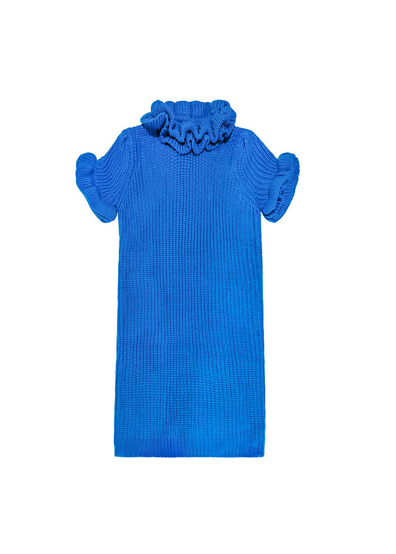 Rib Knit Ruffle Mock Neck Puff Sleeve Oversized Shift Maxi Dress - View 5