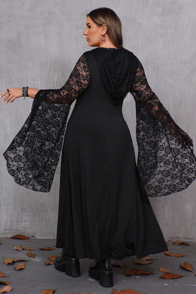 Plus Size Gothic Lace-Up Split Hem Maxi Dress
