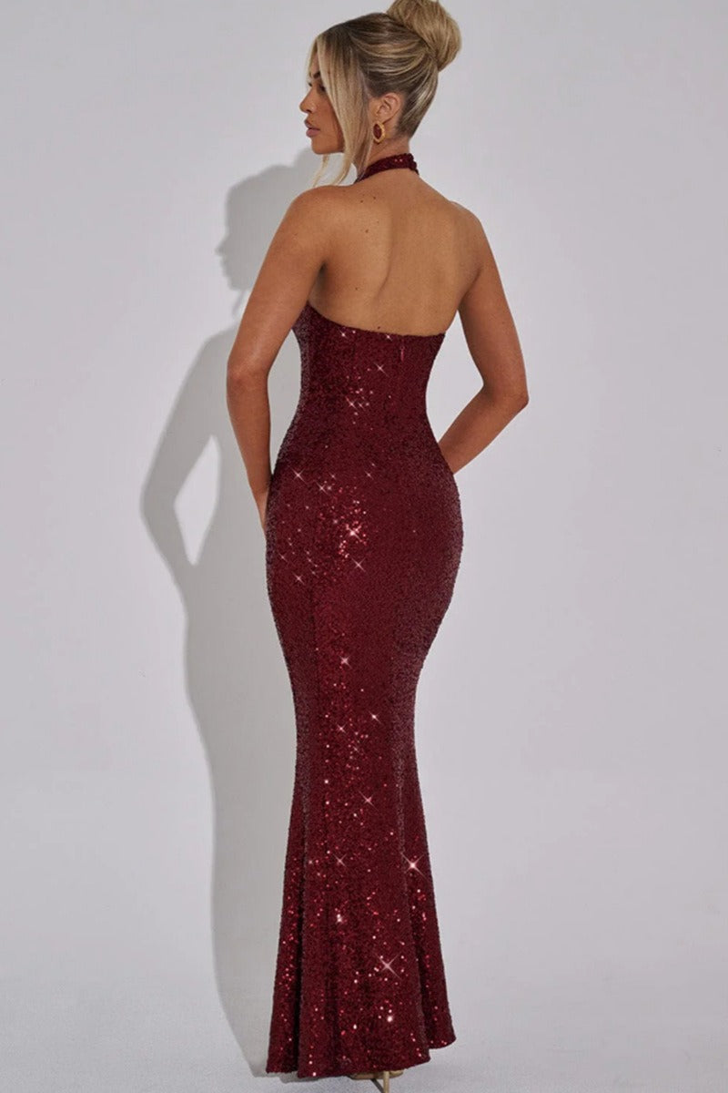 Rhinestone Halter Bodycon Party Dress - Fashionpara