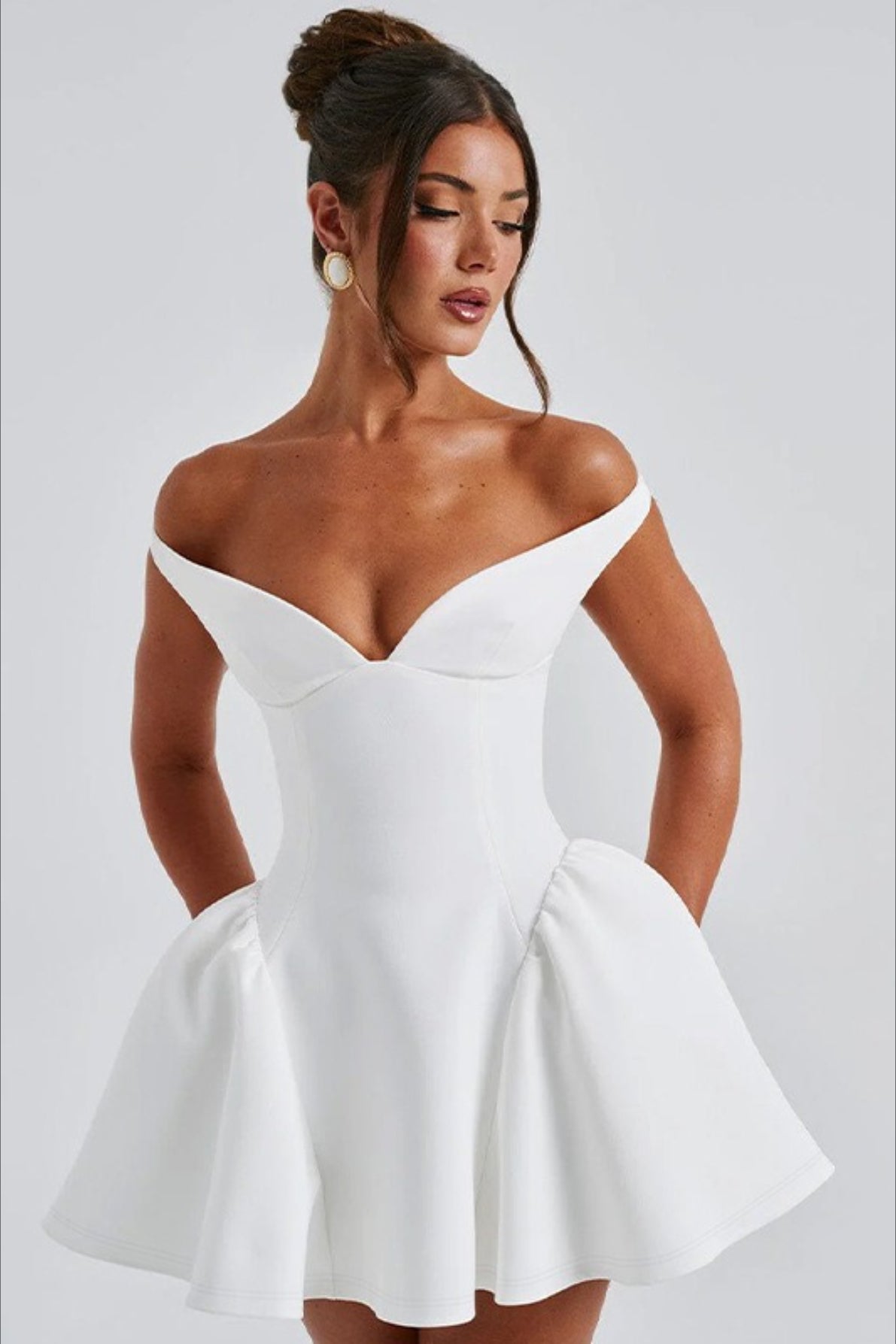 Off-Shoulder Sweetheart Corset Fit-and-Flare Mini Dress