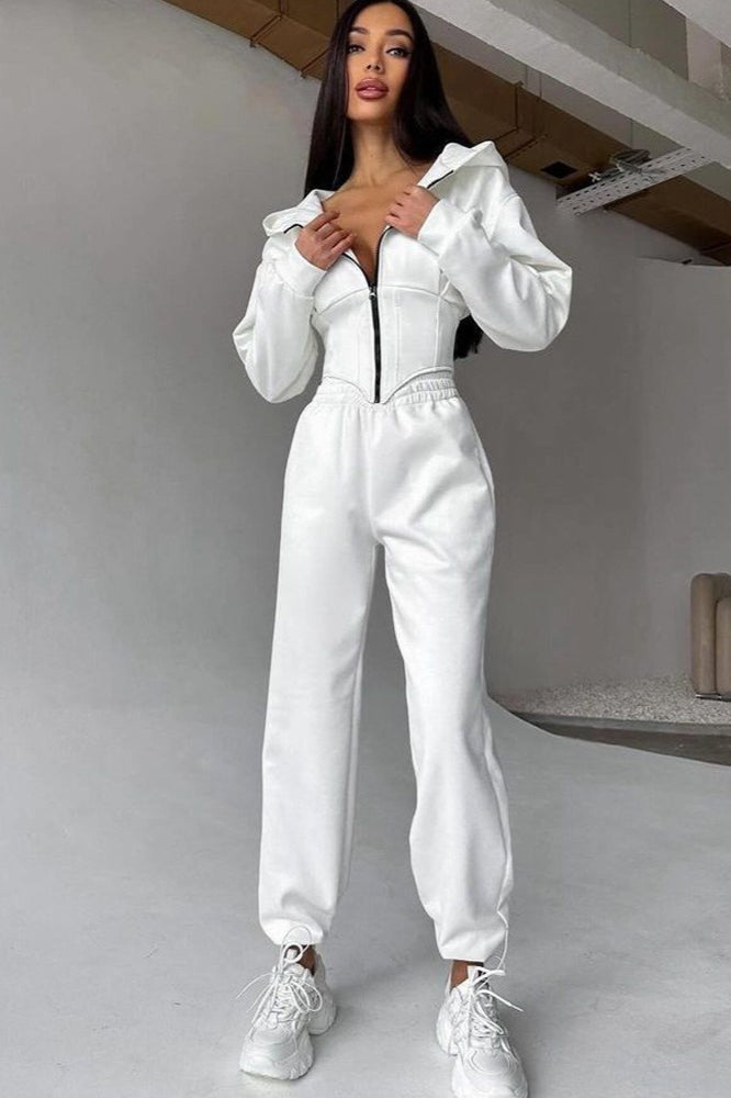 Hooded Drawstring Two Piece Pants Set