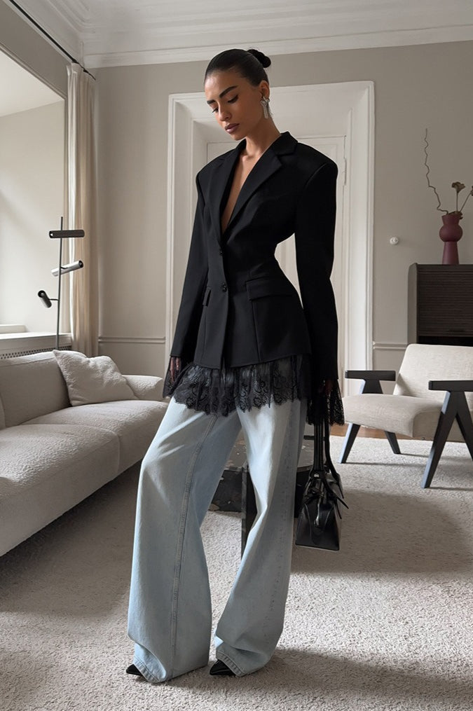 Black Lace Panel Blazer Jacket 4