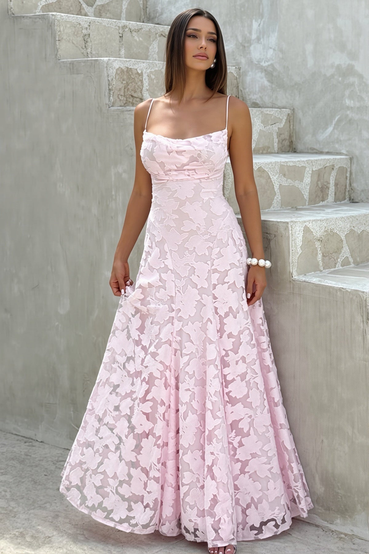 Floral Appliqué Sweetheart Fit and Flare Maxi Gown