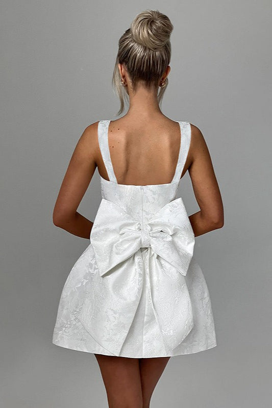 Square Neck Bow Fit and Flare Mini Dress - View 5