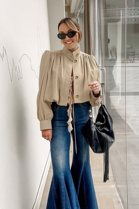 Gathered Shoulder Balloon Sleeve Jacket