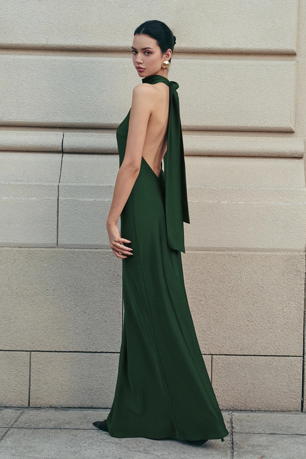 Satin Halter Neck Backless Bias Cut Maxi Gown 6