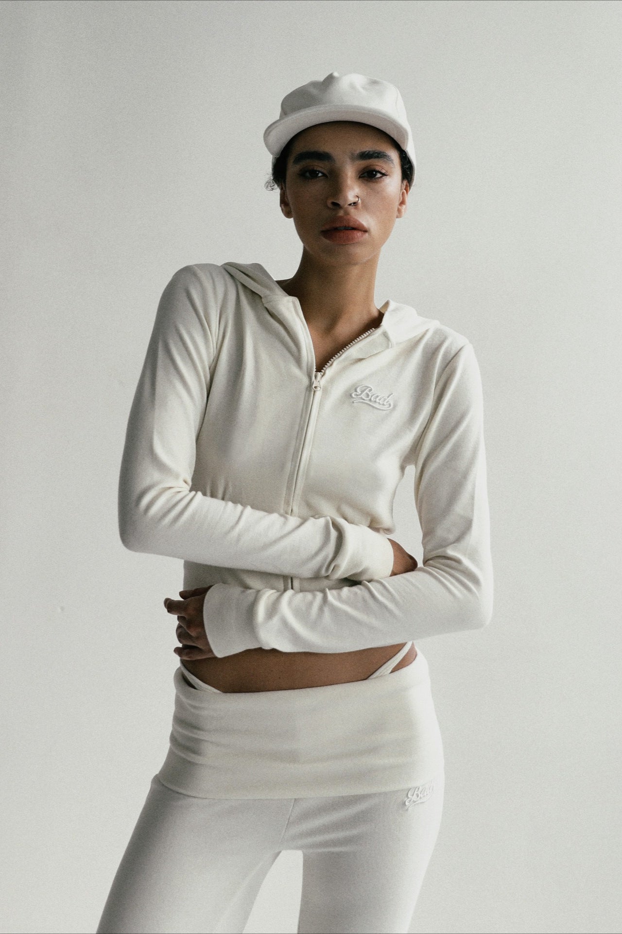 Zipper Cropped Embroidered Hoodie