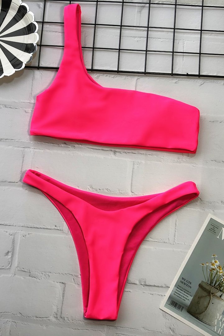 One Shoulder High-waisted Tankini Bikini Set (2 Colors) - Fashionpara
