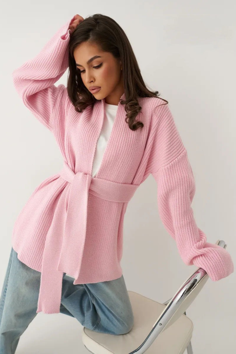 Relaxed Cozy Tie Waist Knit Cardigan 2