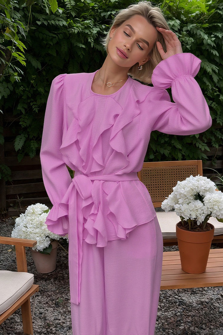 Vintage Bell Sleeve Top and Wide Leg Pants Two Piece Set