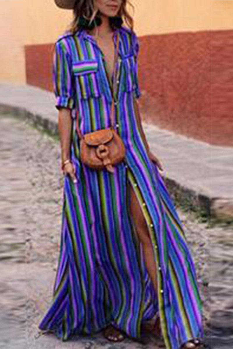 Multicolor Stripe Maxi Dress - Fashionpara