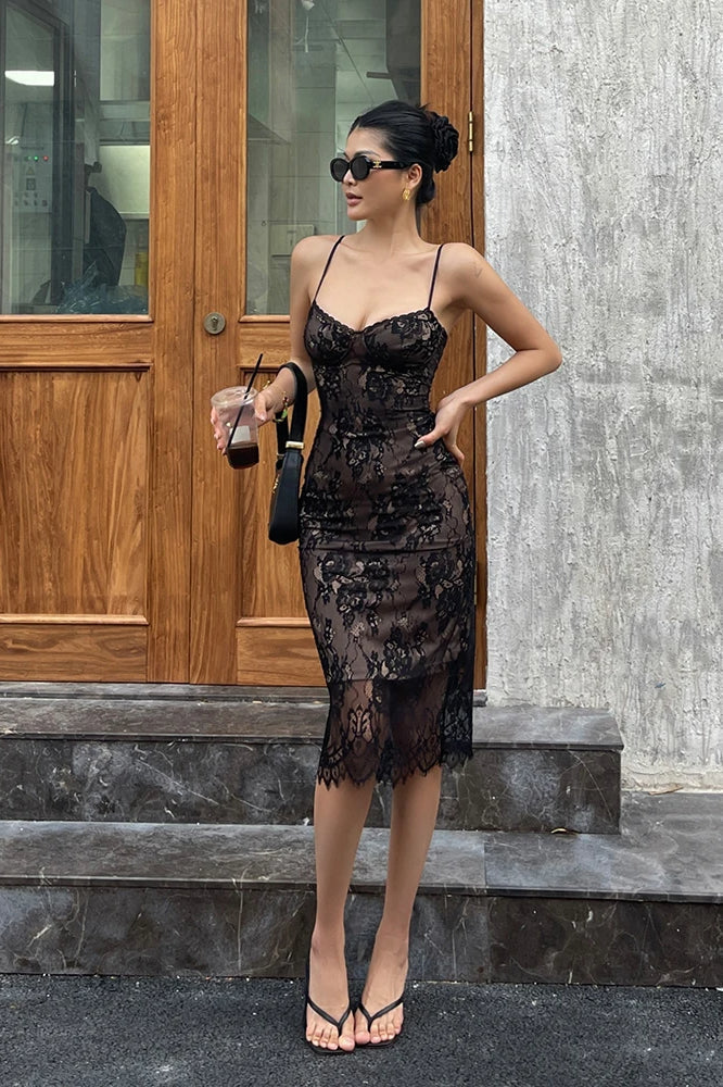Lace Strap Slim Midi Dress - View 2