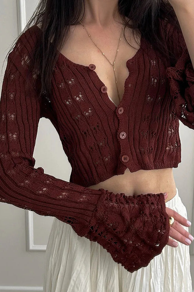 Hollow Out Knit V Neck Long Sleeve Cardigan 25