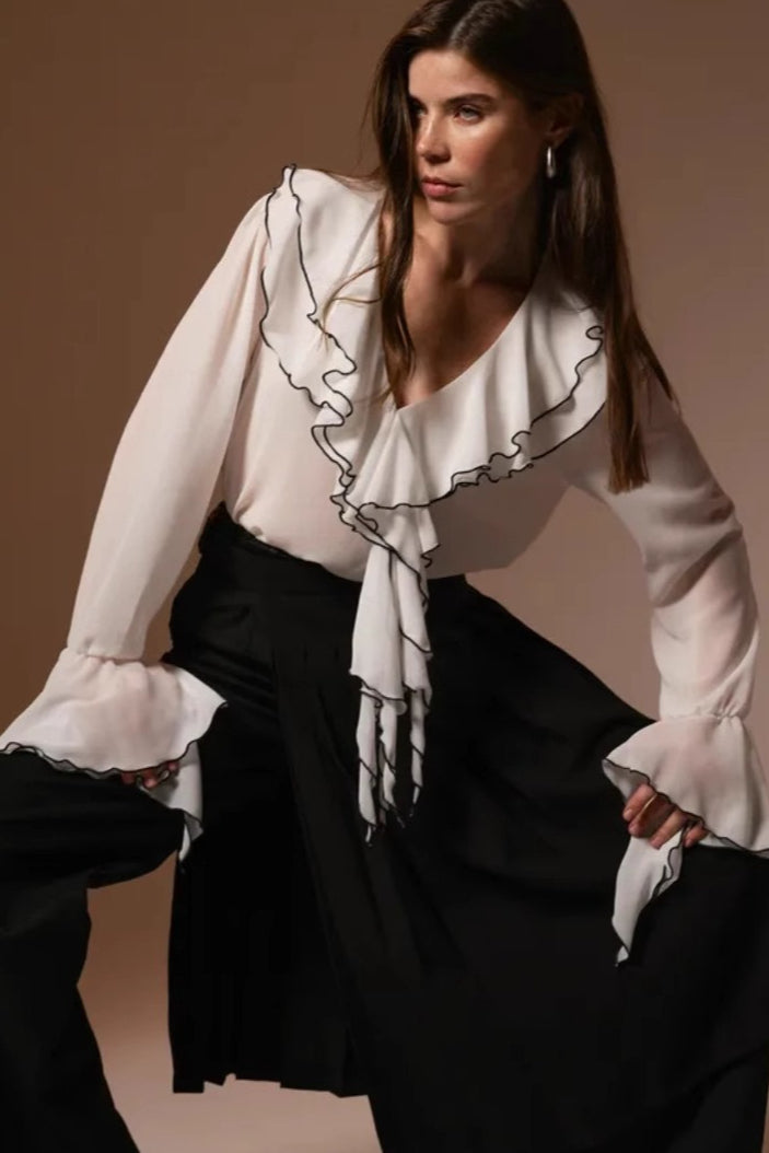 Ruffle Tie Long Sleeve Blouse - Fashionpara