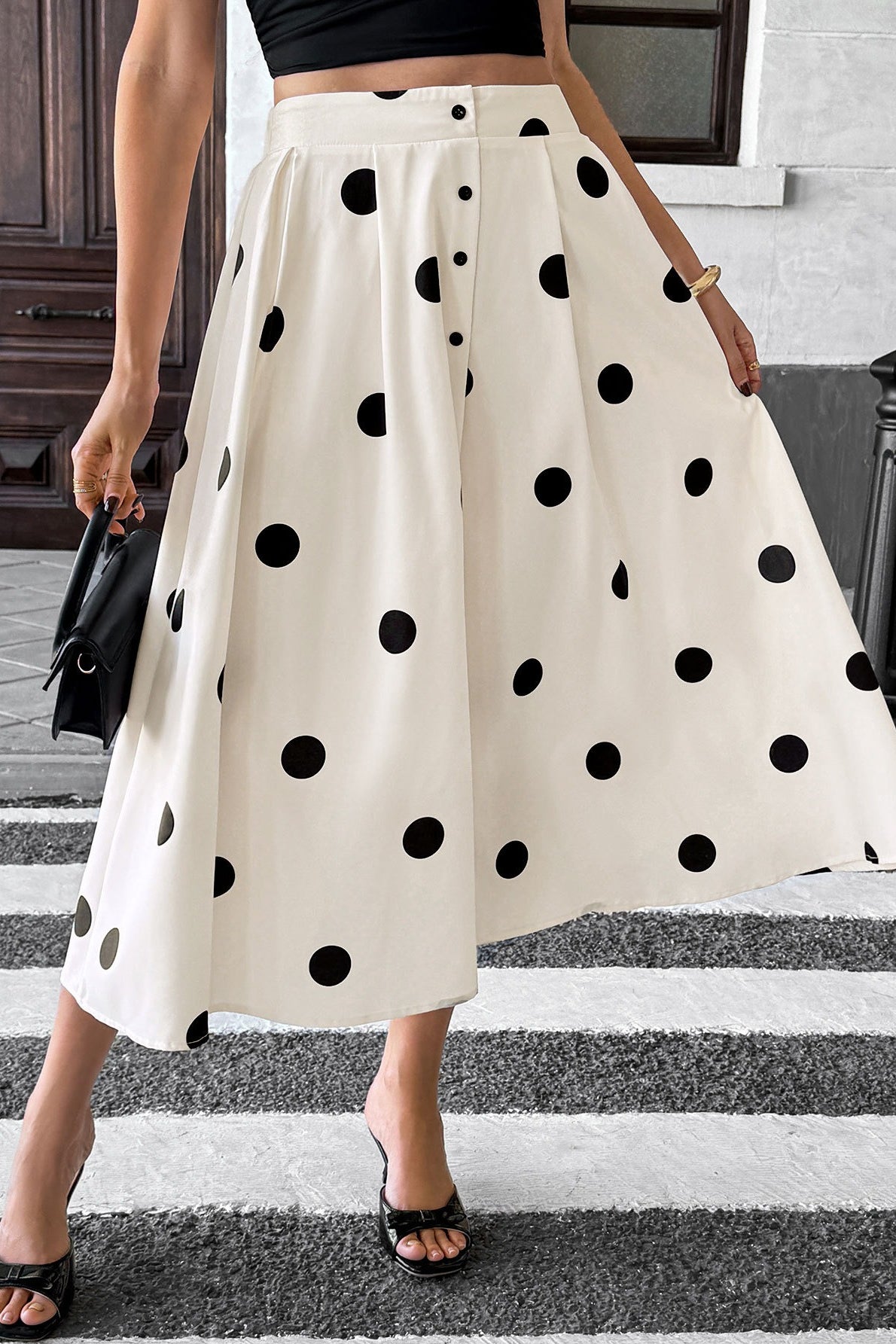Polka Dot Elastic Waist Skirt
