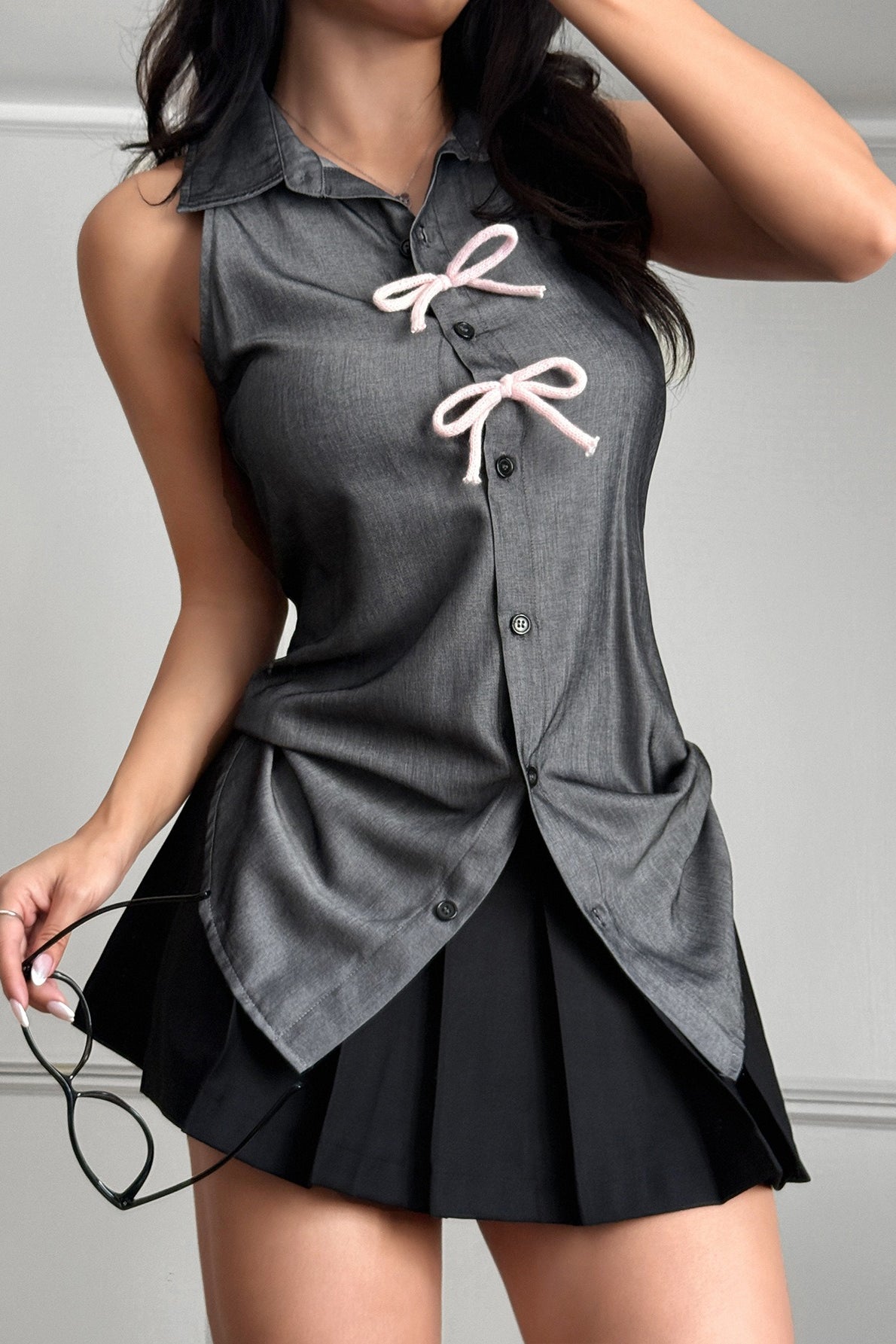Sleeveless Button Front Blouse