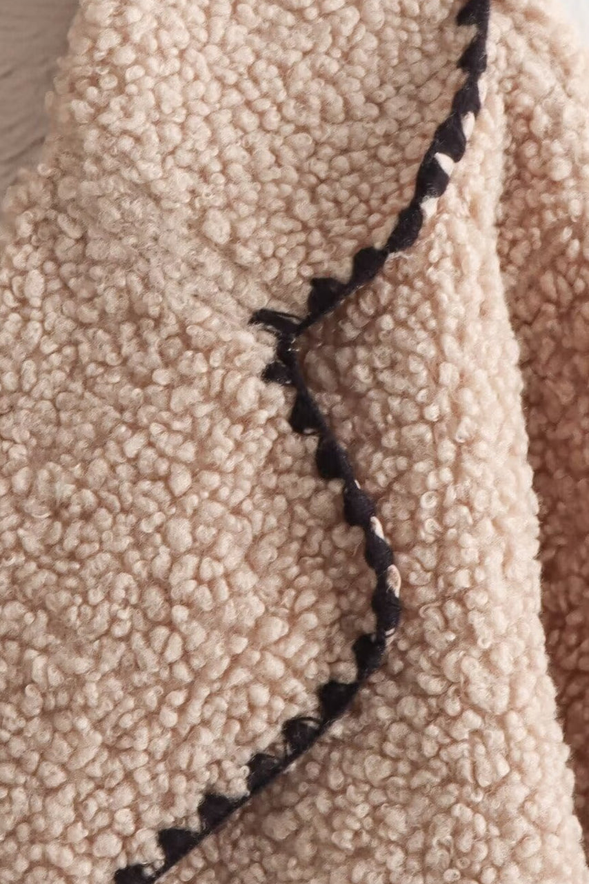 Lapel Stitch Detail Sherpa Coat