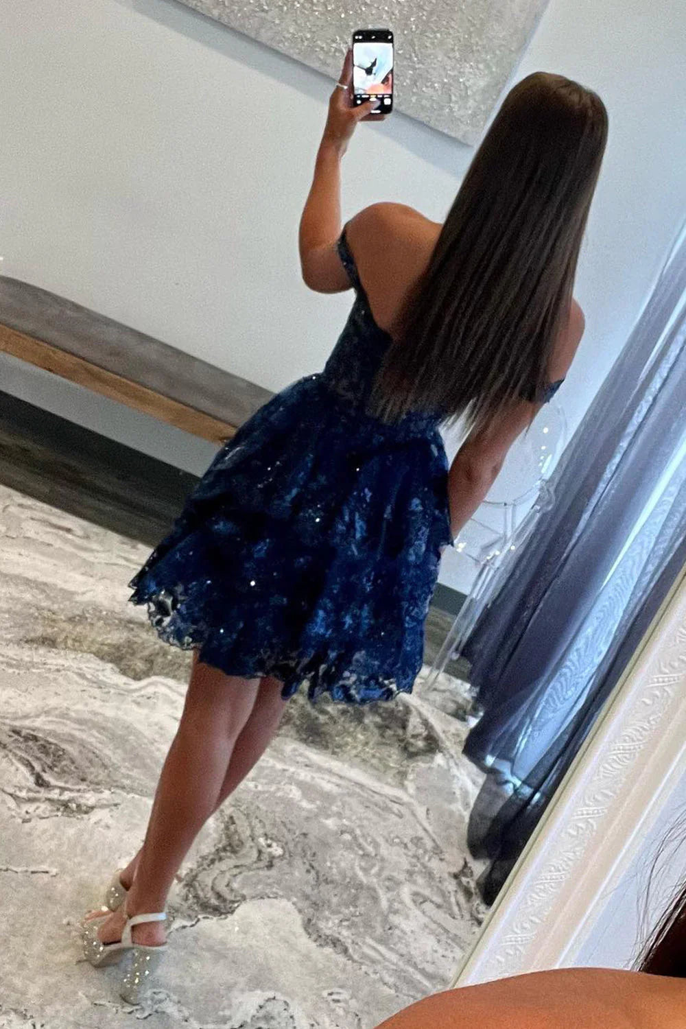 A Line Fchsia Homecoming Dress Seeing Sparkles Off the Shoulder Graduation Dress with Ruffles - Fashionpara