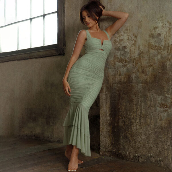 Sweetheart Ruched Ruffle-Hem Bodycon Maxi Dress 6