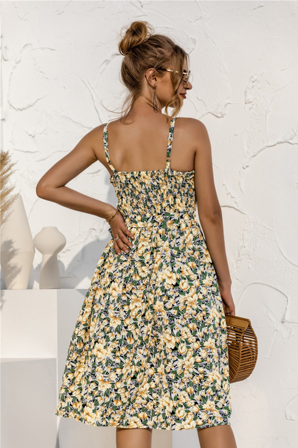 Floral Polka-Dot Button-Breasted Dress