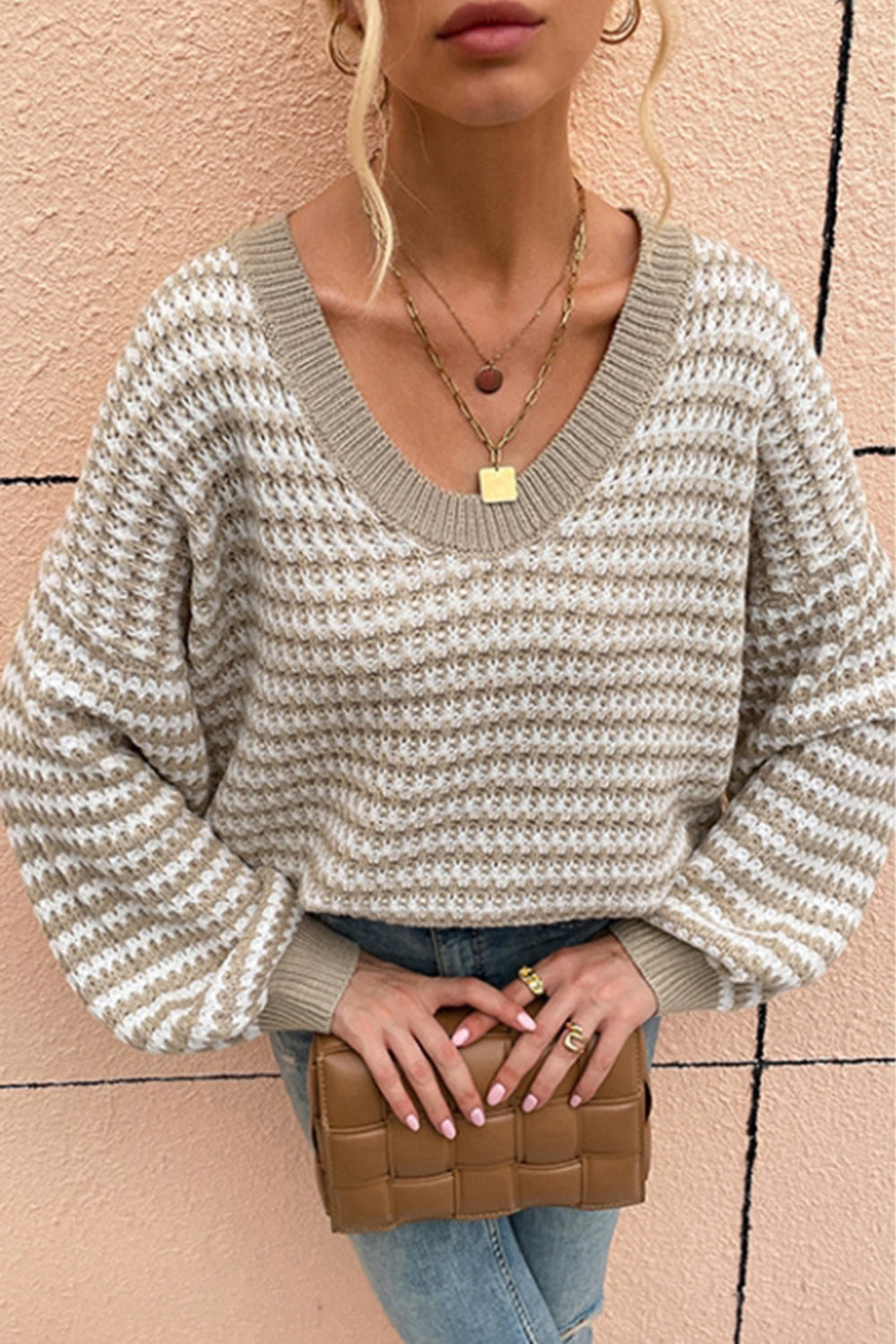 RadyRin V-Neck Striped Sweater for Effortless Elegance