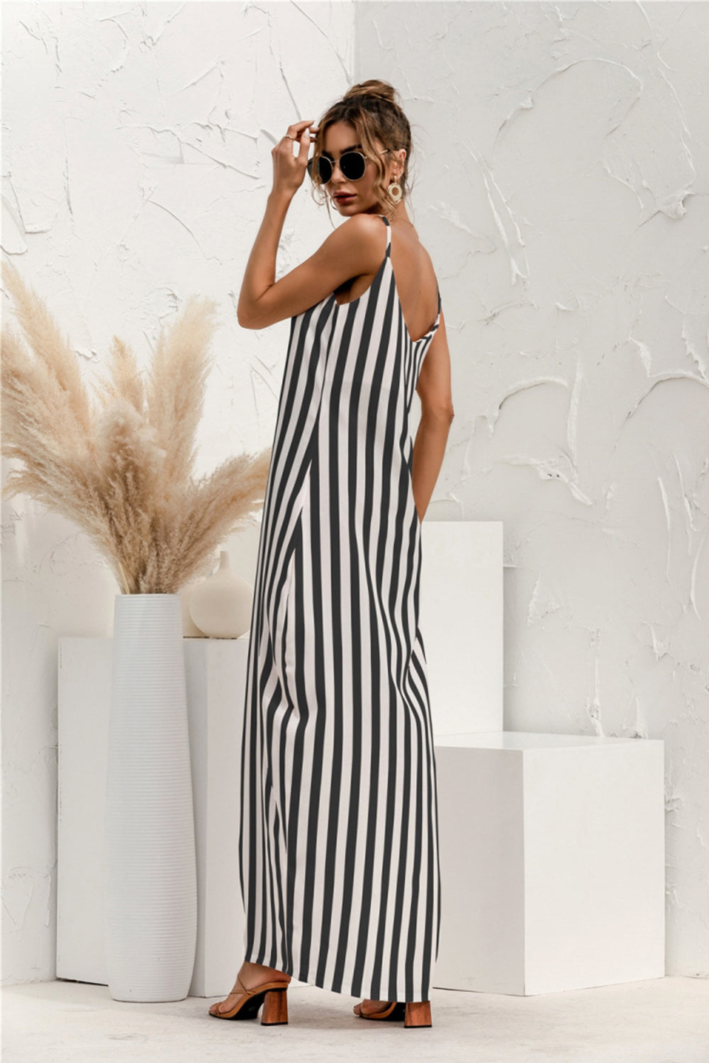 Striped Halter Vacation Maxi Dress