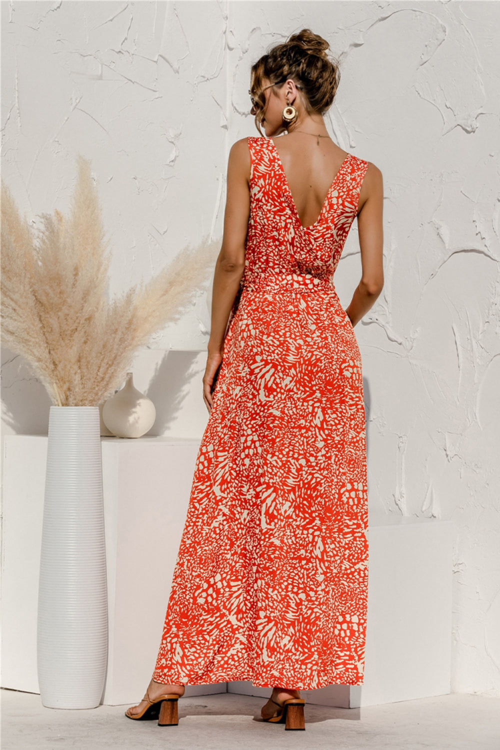 Leopard Print V-Neck Lace Dress - Fashionpara