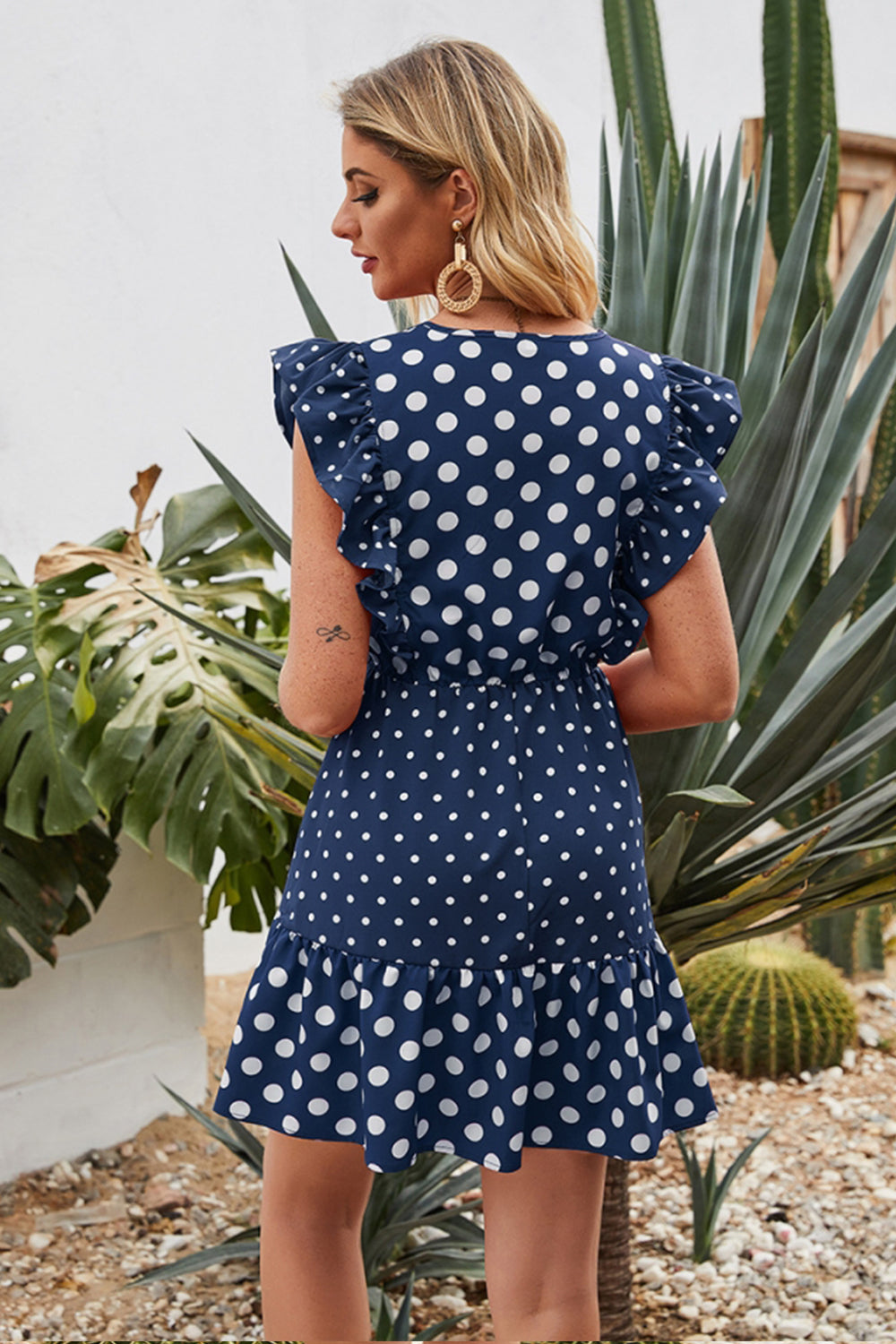 Polka Dot Stitching Ruffle Dress - Fashionpara