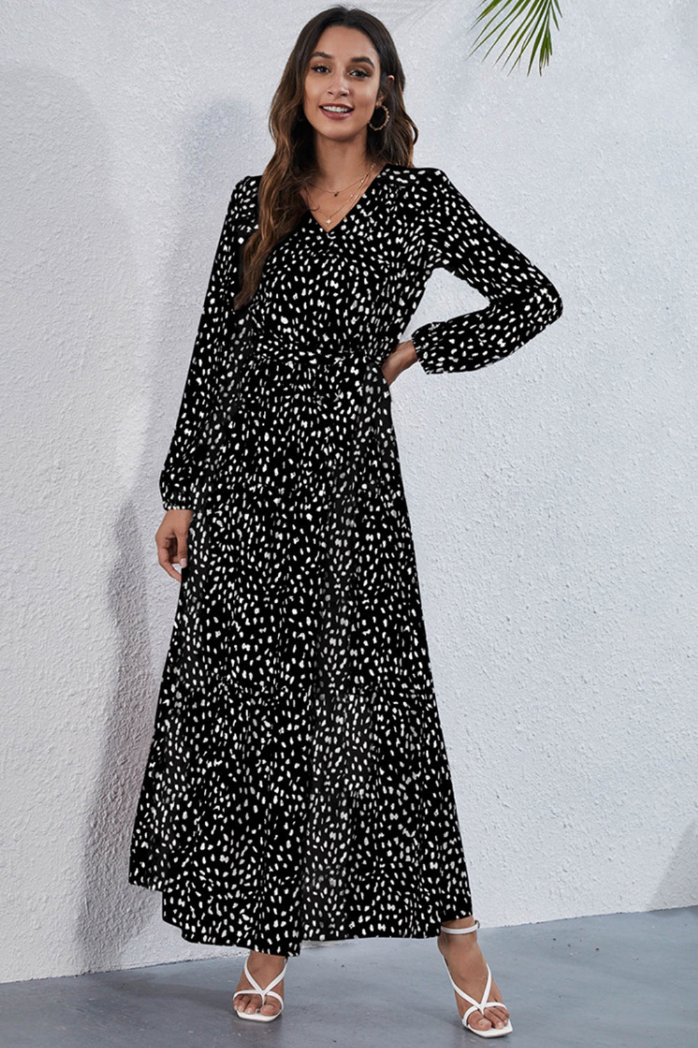 Casual V-Neck Printed Long Dress - Fashionpara