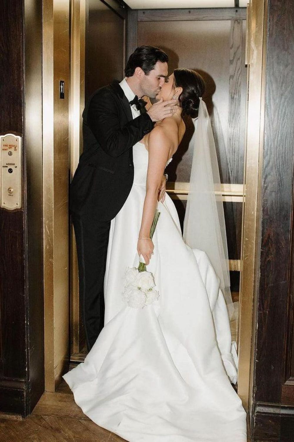 Elegant A Line Strapless White Long Bridal Dress with Split Front - Fashionpara