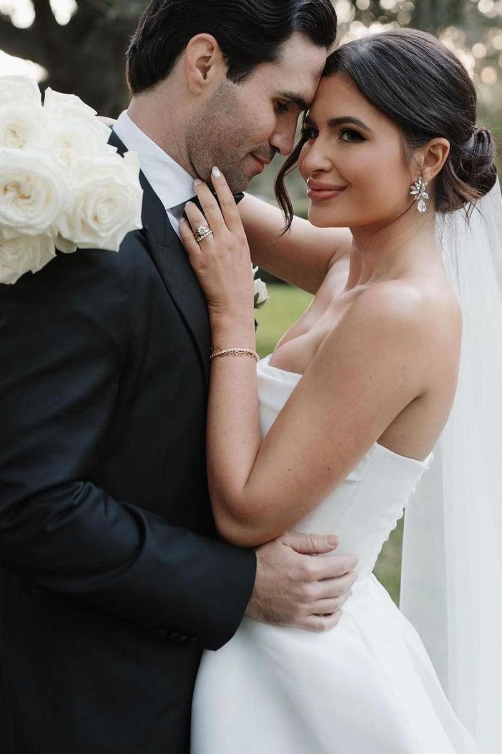 Elegant A Line Strapless White Long Bridal Dress with Split Front - Fashionpara